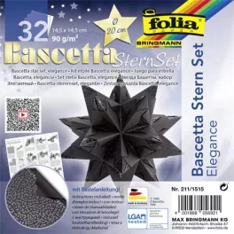   Bascetta csillag készlet, 14,5x14,5 cm, 90 g, 32 lap, FOLIA, fekete-vadvilág