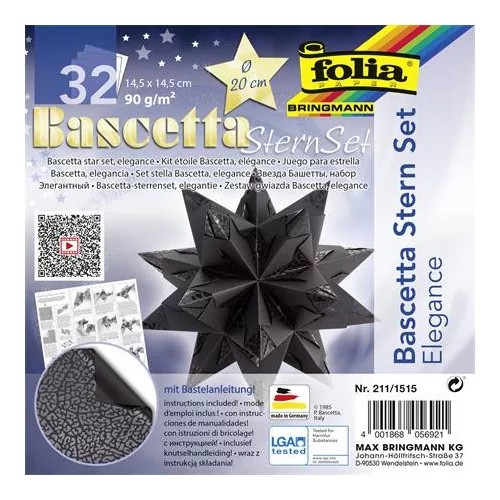 Bascetta csillag készlet, 14,5x14,5 cm, 90 g, 32 lap, FOLIA, fekete-vadvilág