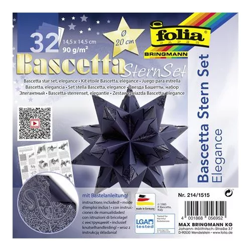 Bascetta csillag készlet, 14,5x14,5 cm, 90 g, 32 lap, FOLIA, kék-indiai álom