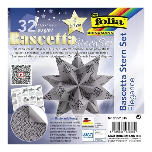 Bascetta csillag készlet, 14,5x14,5 cm, 90 g, 32 lap, FOLIA, antracit-gyöngyök