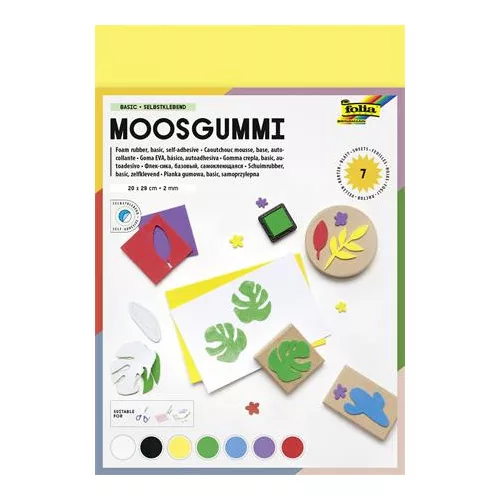 Moosgumi, öntapadó, 20x29 cm, 7 lap, FOLIA "Basic", 7 különböző szín