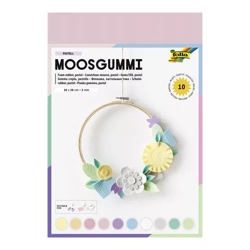 Moosgumi, 20x29 cm, 10 lap, FOLIA "Pastel", 10 különböző pasztell szín