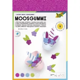   Moosgumi, öntapadó, csillámos, 20x29 cm, 5 lap, FOLIA "Magic", 5 különböző szín