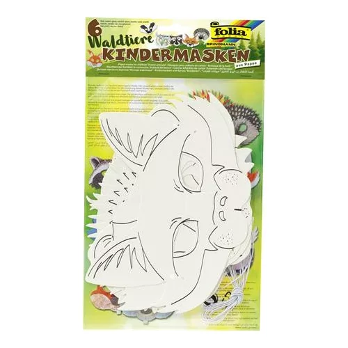 Kreatív maszk, 6 db, fehér, FOLIA, erdei állatok