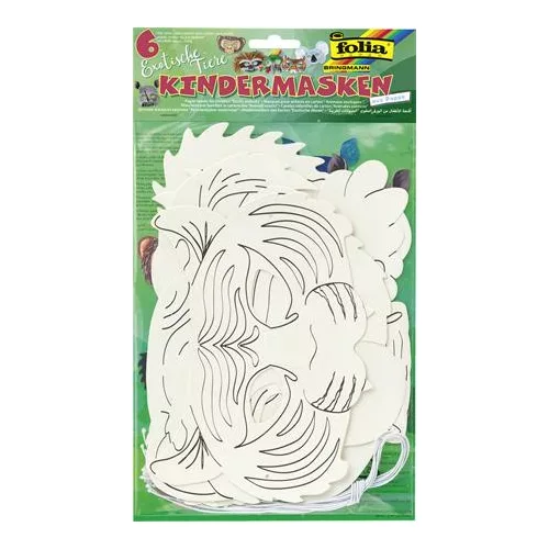 Kreatív maszk, 6 db, fehér, FOLIA, egzotikus állatok