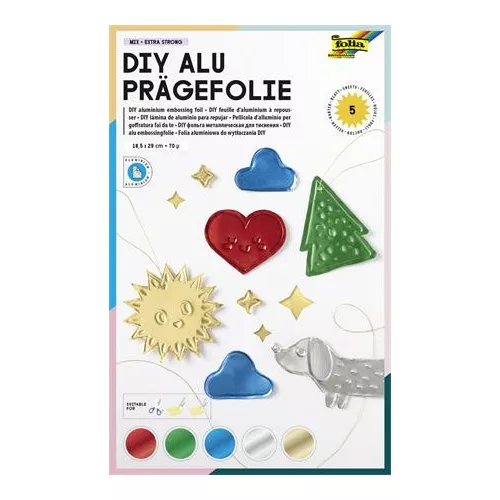 Kreatív fémfólia, 70 mikron, 18,5x29 cm, 5 lap, FOLIA, vegyes színű