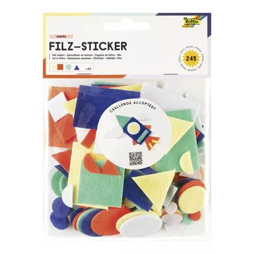 Matrica készlet, filc, 245 db, alakzatok, FOLIA, különböző színek