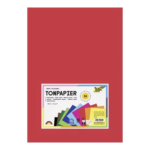Színes papír, A3, 130 g, 10x5 lap, FOLIA, vegyes színek