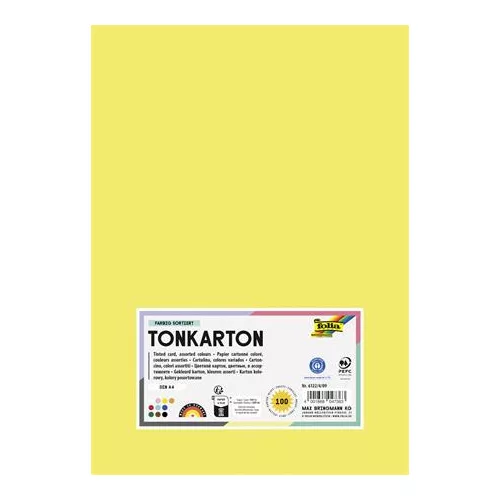 Dekorkarton, 2 oldalas, A4, 220 g, 100 lap, FOLIA "Basic", 10 különböző szín