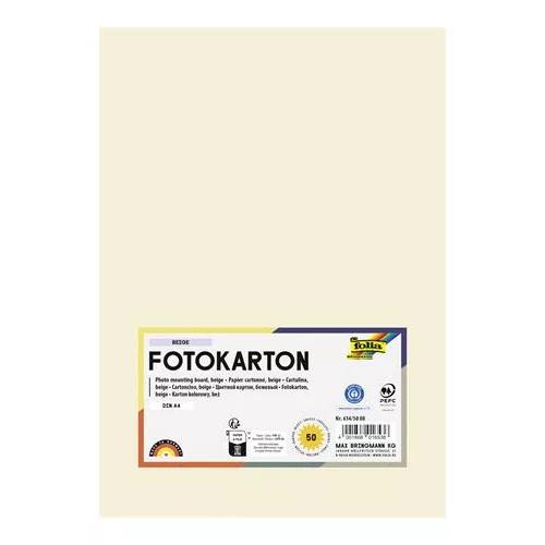 Dekorkarton, 2 oldalas, A4, 300 g, 50 lap, FOLIA, bézs