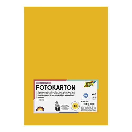Dekorkarton, 2 oldalas, A4, 300 g, 50 lap, FOLIA, mélysárga