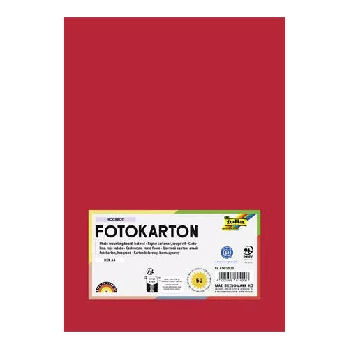 Dekorkarton, 2 oldalas, A4, 300 g, 50 lap, FOLIA, tűzpiros