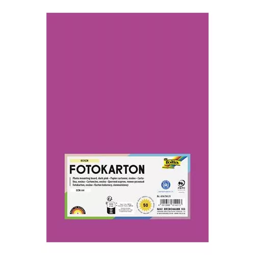 Dekorkarton, 2 oldalas, A4, 300 g, 50 lap, FOLIA, sötétrózsaszín