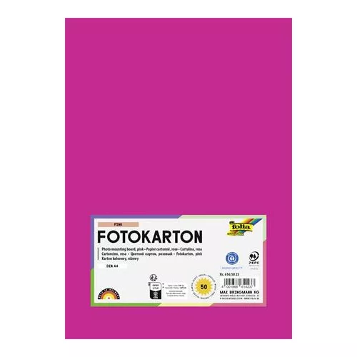 Dekorkarton, 2 oldalas, A4, 300 g, 50 lap, FOLIA, rózsaszín