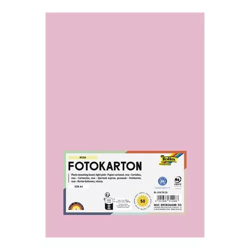 Dekorkarton, 2 oldalas, A4, 300 g, 50 lap, FOLIA, halvány rózsaszín