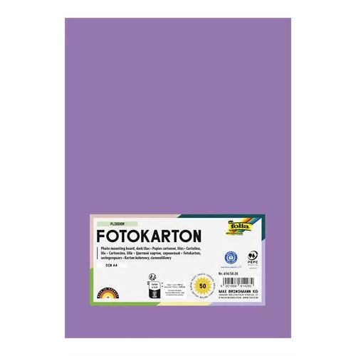 Dekorkarton, 2 oldalas, A4, 300 g, 50 lap, FOLIA, sötét orgonalila