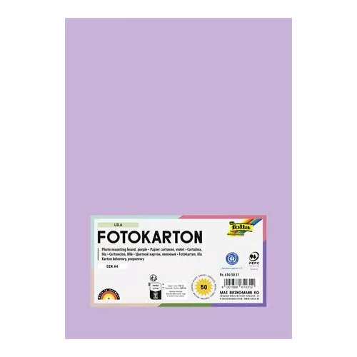 Dekorkarton, 2 oldalas, A4, 300 g, 50 lap, FOLIA, halvány orgonalila