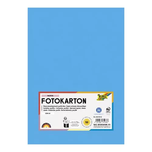 Dekorkarton, 2 oldalas, A4, 300 g, 50 lap, FOLIA, óceánkék