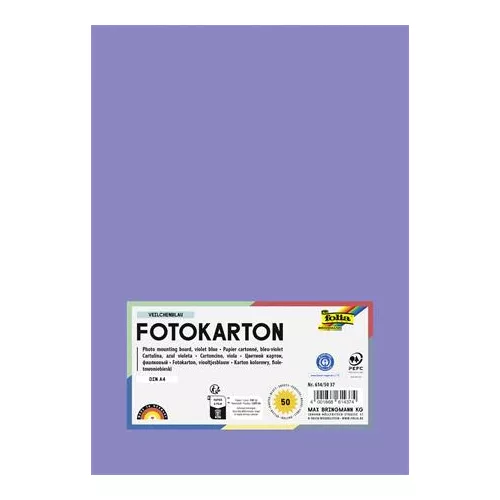 Dekorkarton, 2 oldalas, A4, 300 g, 50 lap, FOLIA, ibolyakék
