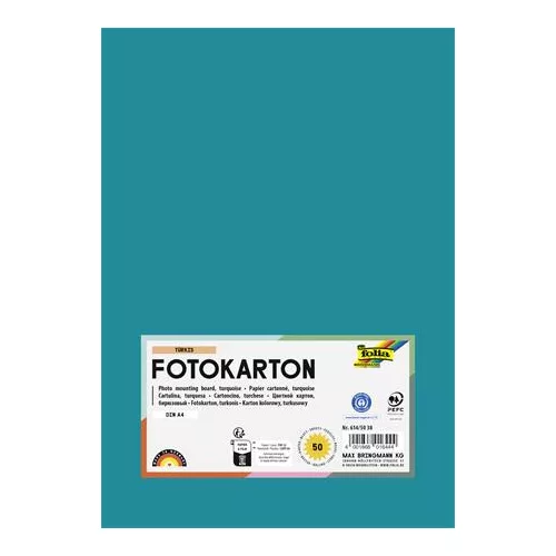 Dekorkarton, 2 oldalas, A4, 300 g, 50 lap, FOLIA, türkiz