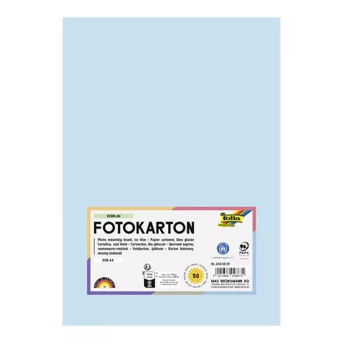 Dekorkarton, 2 oldalas, A4, 300 g, 50 lap, FOLIA, jégkék