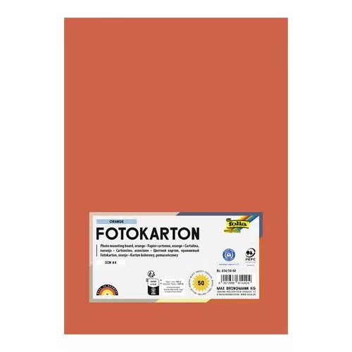 Dekorkarton, 2 oldalas, A4, 300 g, 50 lap, FOLIA, narancssárga