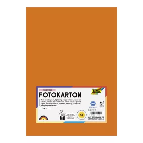 Dekorkarton, 2 oldalas, A4, 300 g, 50 lap, FOLIA, világosnarancs