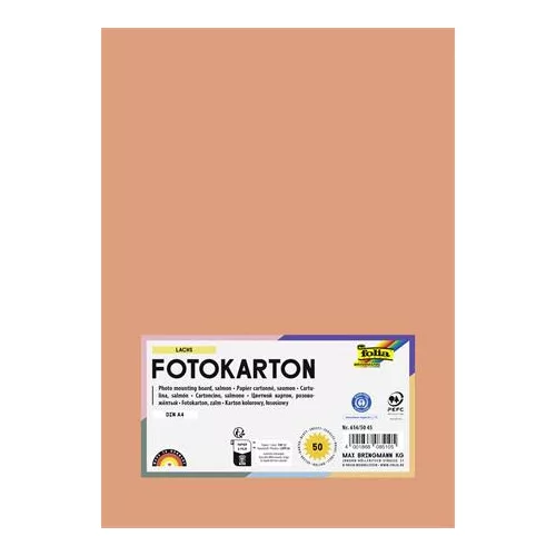Dekorkarton, 2 oldalas, A4, 300 g, 50 lap, FOLIA, lazacszínű