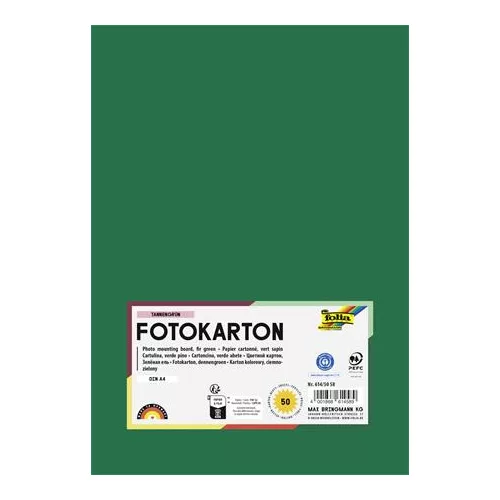 Dekorkarton, 2 oldalas, A4, 300 g, 50 lap, FOLIA, fenyőzöld