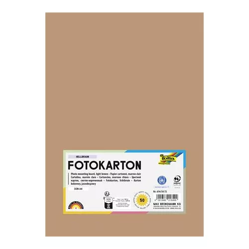 Dekorkarton, 2 oldalas, A4, 300 g, 50 lap, FOLIA, világosbarna