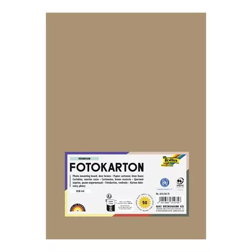 Dekorkarton, 2 oldalas, A4, 300 g, 50 lap, FOLIA, őzbarna