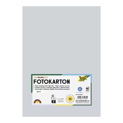 Dekorkarton, 2 oldalas, A4, 300 g, 50 lap, FOLIA, világosszürke