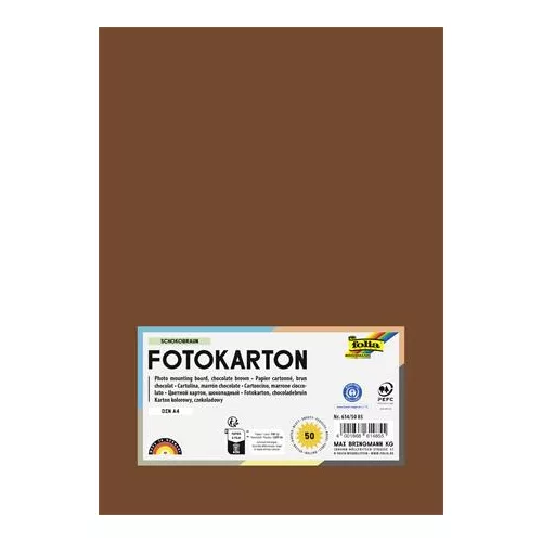 Dekorkarton, 2 oldalas, A4, 300 g, 50 lap, FOLIA, csokoládébarna