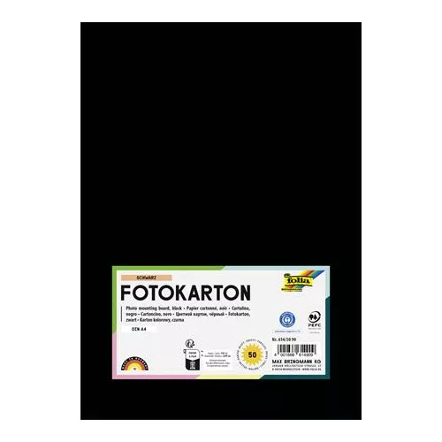 Dekorkarton, 2 oldalas, A4, 300 g, 50 lap, FOLIA, fekete