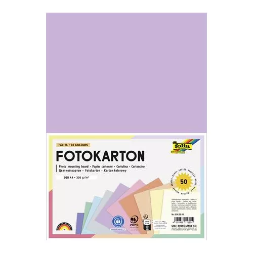 Dekorkarton, 2 oldalas, A4, 300 g, 10x5 lap, FOLIA, „Pastel”, vegyes színek