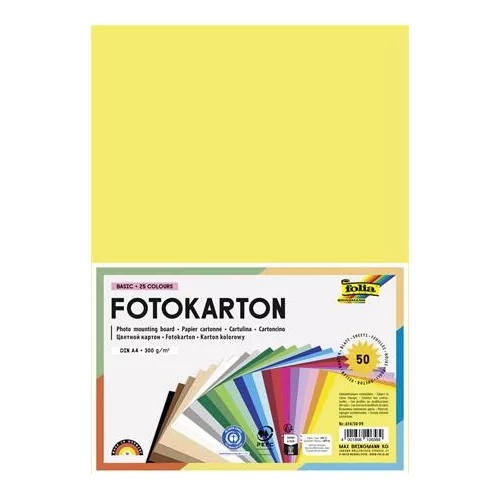 Dekorkarton, 2 oldalas, A4, 300 g, 25x2 lap, FOLIA, vegyes színek
