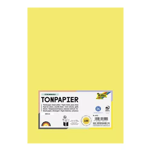 Színes papír, A4, 130 g, 100 lap, FOLIA, citromsárga