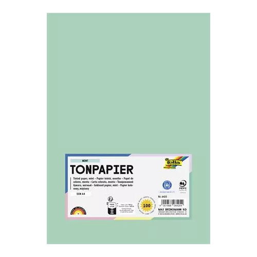 Színes papír, A4, 130 g, 100 lap, FOLIA, menta