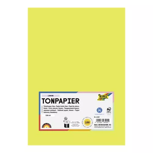 Színes papír, A4, 130 g, 100 lap, FOLIA, limesárga