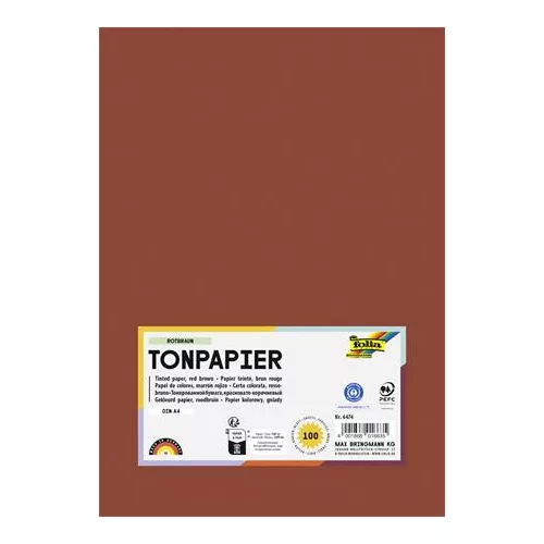 Színes papír, A4, 130 g, 100 lap, FOLIA, vörösesbarna