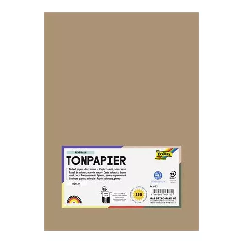 Színes papír, A4, 130 g, 100 lap, FOLIA, őzbarna