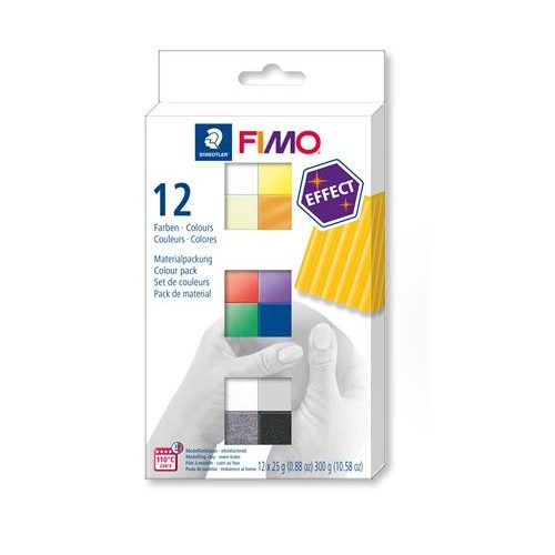 Gyurma, készlet, 12x25 g, égethető, FIMO "Effect Colours", 12 különböző szín