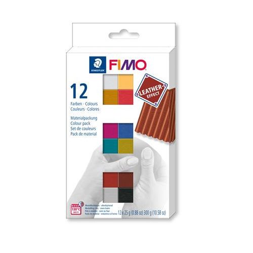 Gyurma, készlet, 12x25 g, égethető, FIMO "Leather Effect", 12 különböző szín