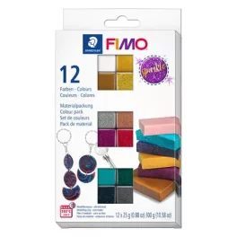   Gyurma, készlet, 12x25 g, égethető, FIMO "Effect Colours", 12 különböző csillámos szín
