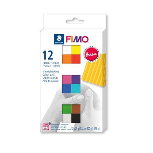 Gyurma, készlet, 12x25 g, égethető, FIMO "Soft Basic", 12 különböző szín