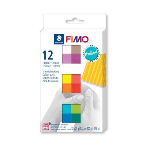 Gyurma, készlet, 12x25 g, égethető, FIMO "Soft Brillant", 12 különböző szín