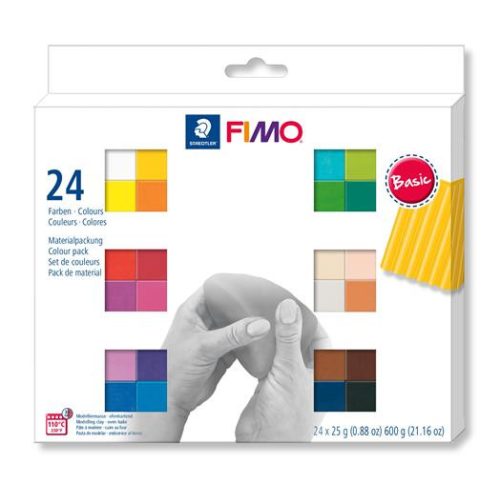 Gyurma, készlet, 24x25g, égethető, FIMO "Soft Basic", 24 különböző szín