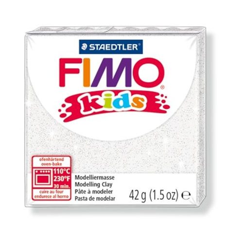 Gyurma, 42 g, égethető, FIMO "Kids", glitteres fehér