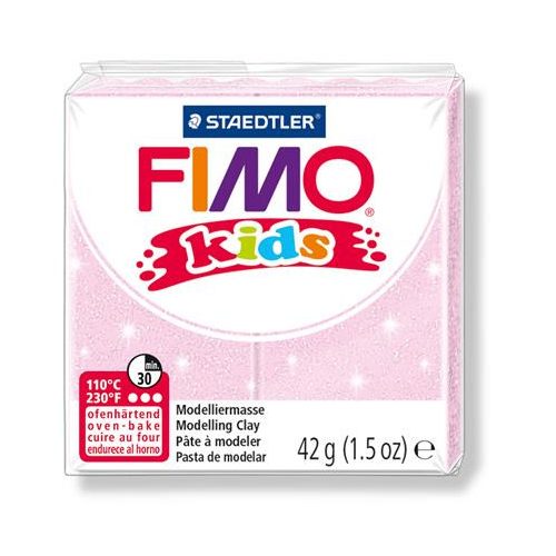 Gyurma, 42 g, égethető, FIMO "Kids", gyöngyház világos rózsaszín