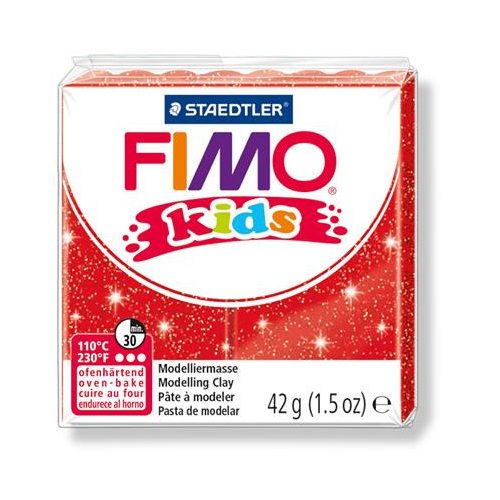 Gyurma, 42 g, égethető, FIMO "Kids", glitteres piros